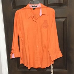 Beautiful bright Orange 100% linen blouse from Lauren Ralph Lauren.  NWT. Sz Lg